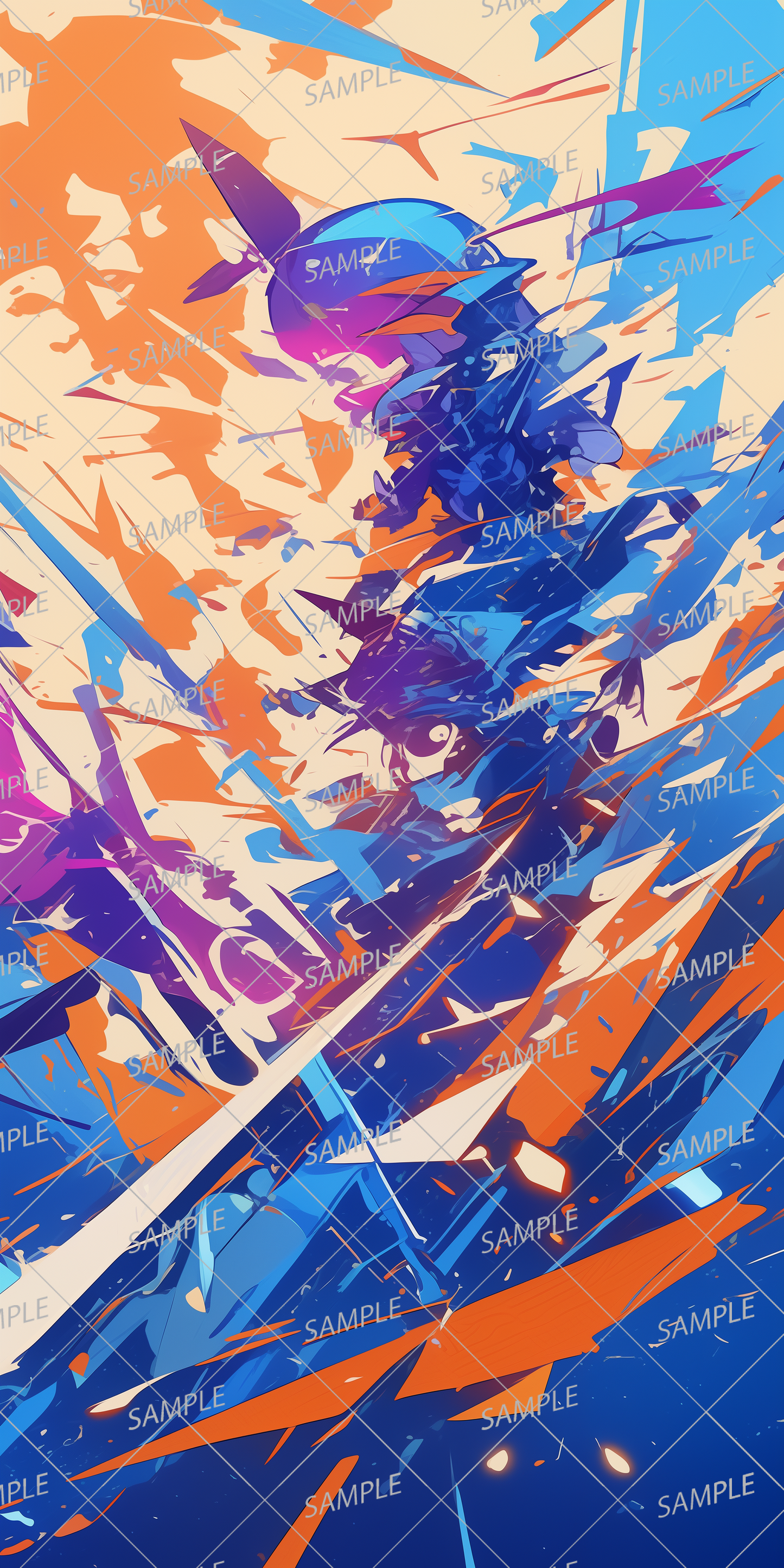 AA-0009: Dynamic digital art in blue and orange