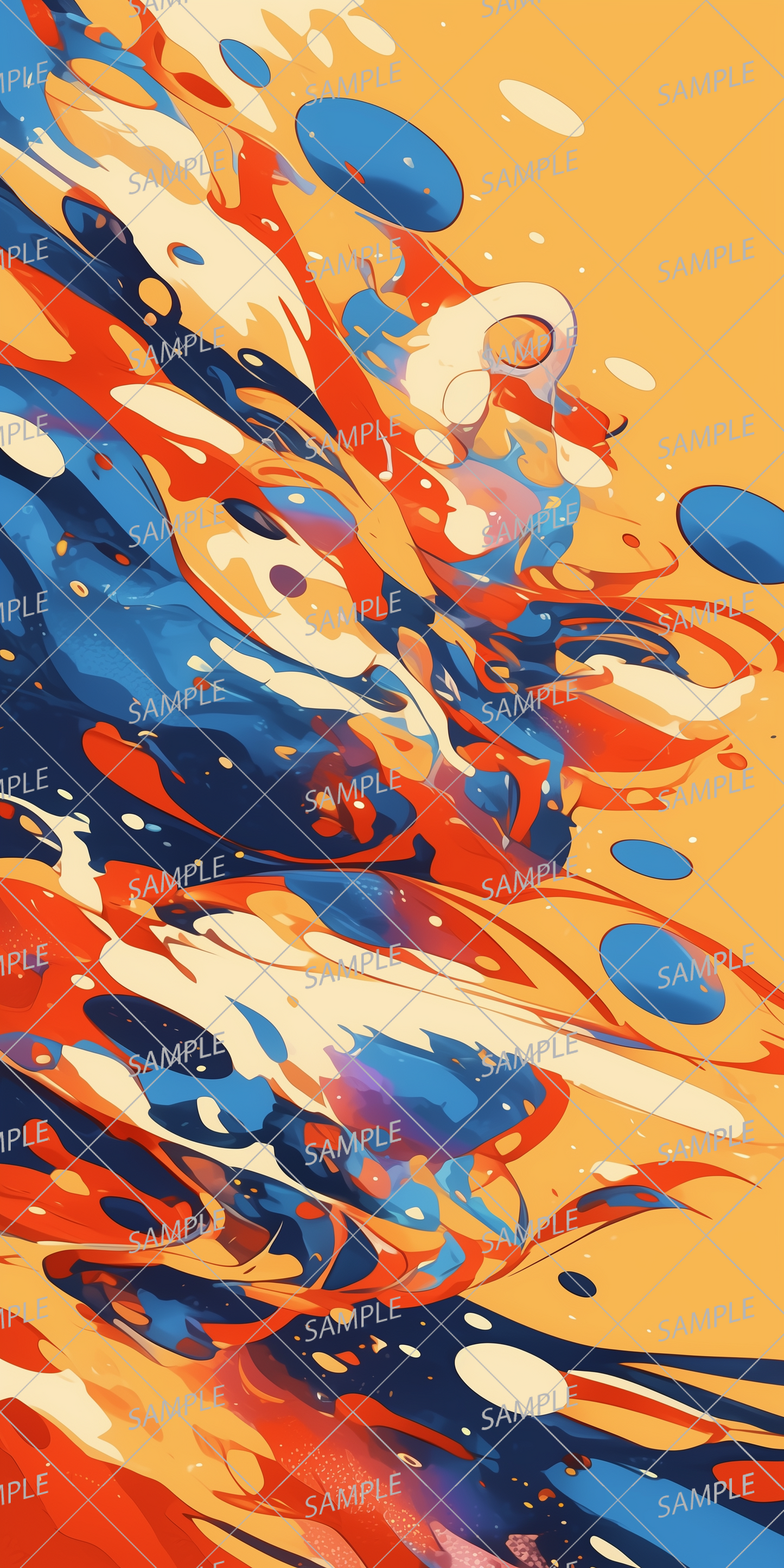 AA-0015: Blue and orange wave-like digital art