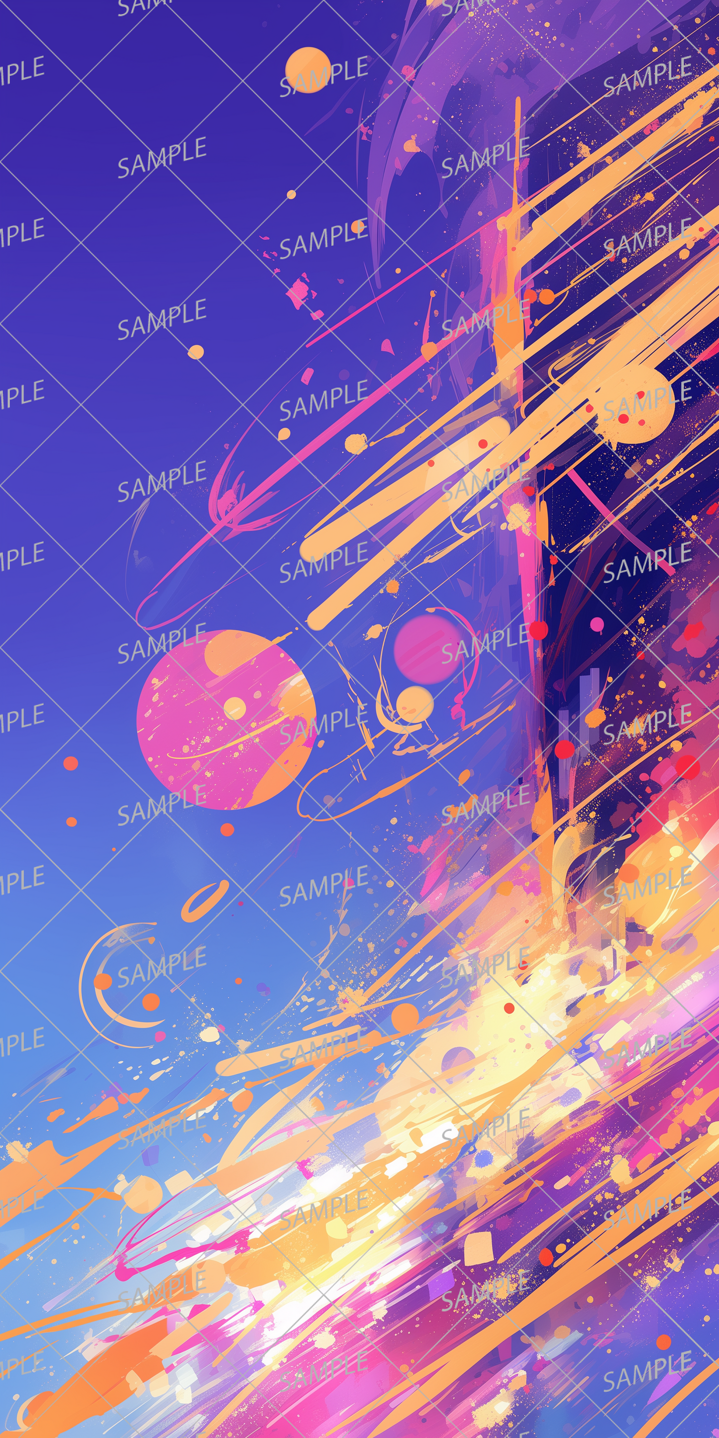 AA-0033: Abstract art with orange flashes scattering across the sky