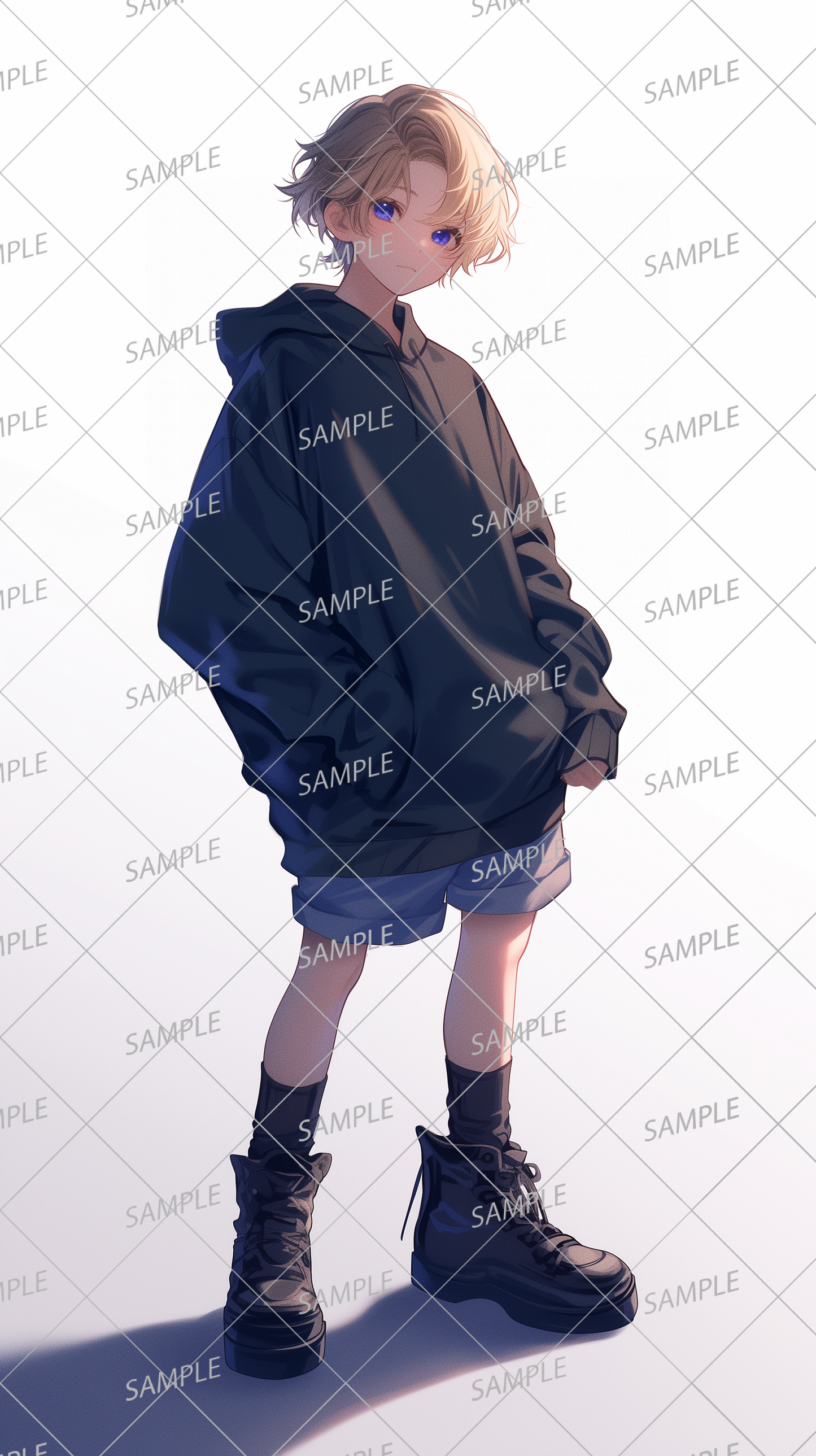 AA-0202: A boy with mature blonde hair and a black hoodie