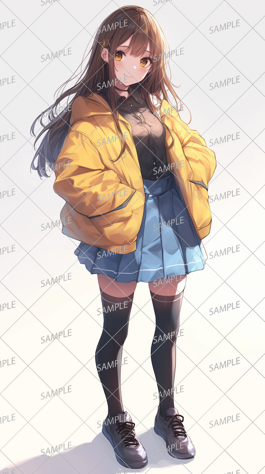 AA-0204: A girl with neat brown hair and a yellow jacket