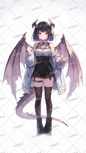 AA-0227: Black-haired dragon girl with purple horns and wings