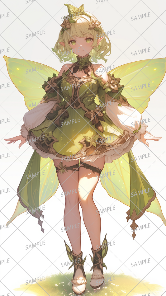 AA-0232: Green-haired fairy girl wearing a green and white dress