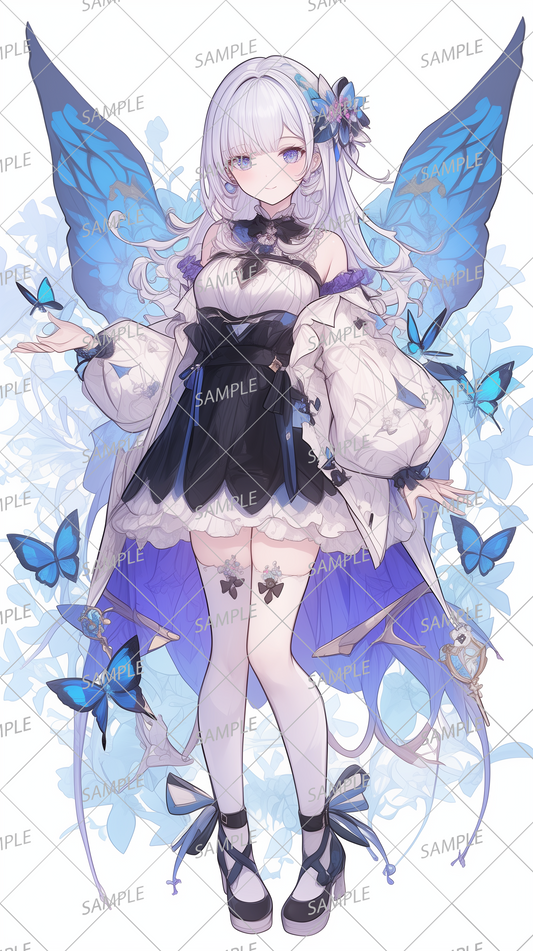 AA-0233: Silver-haired fairy girl with blue butterfly wings