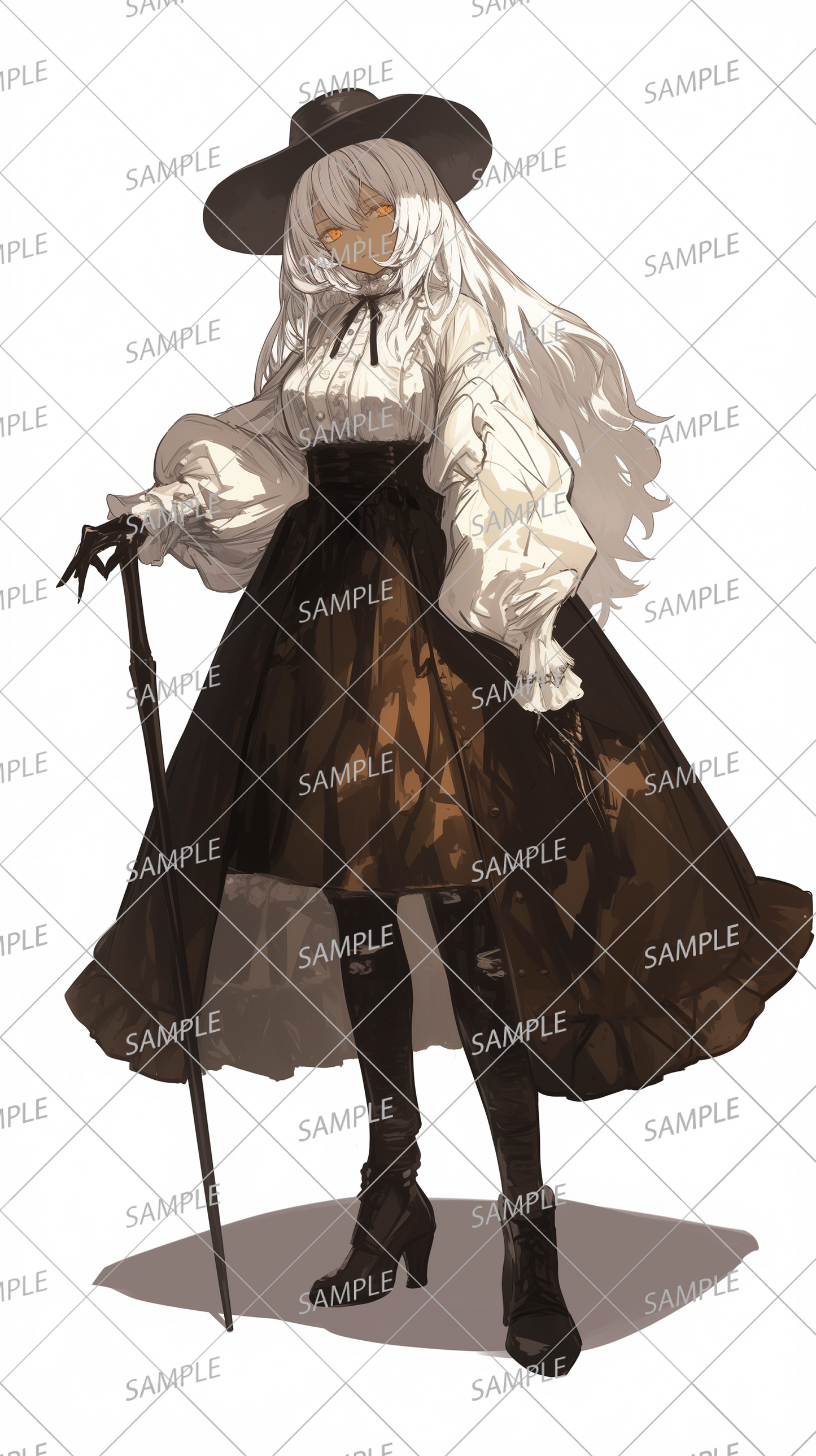 AA-0284: Gothic lady in black dress holding a cane