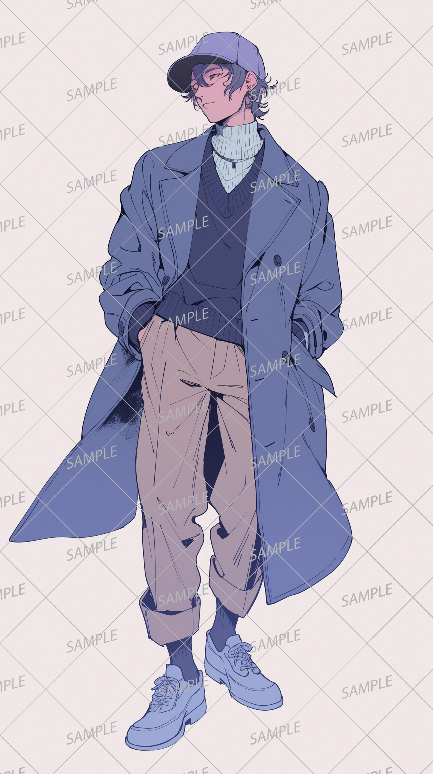 AA-0285: A cool man wearing a long coat, turtleneck and cap