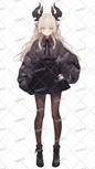 AA-0286: Gothic fashion blonde girl with black horns