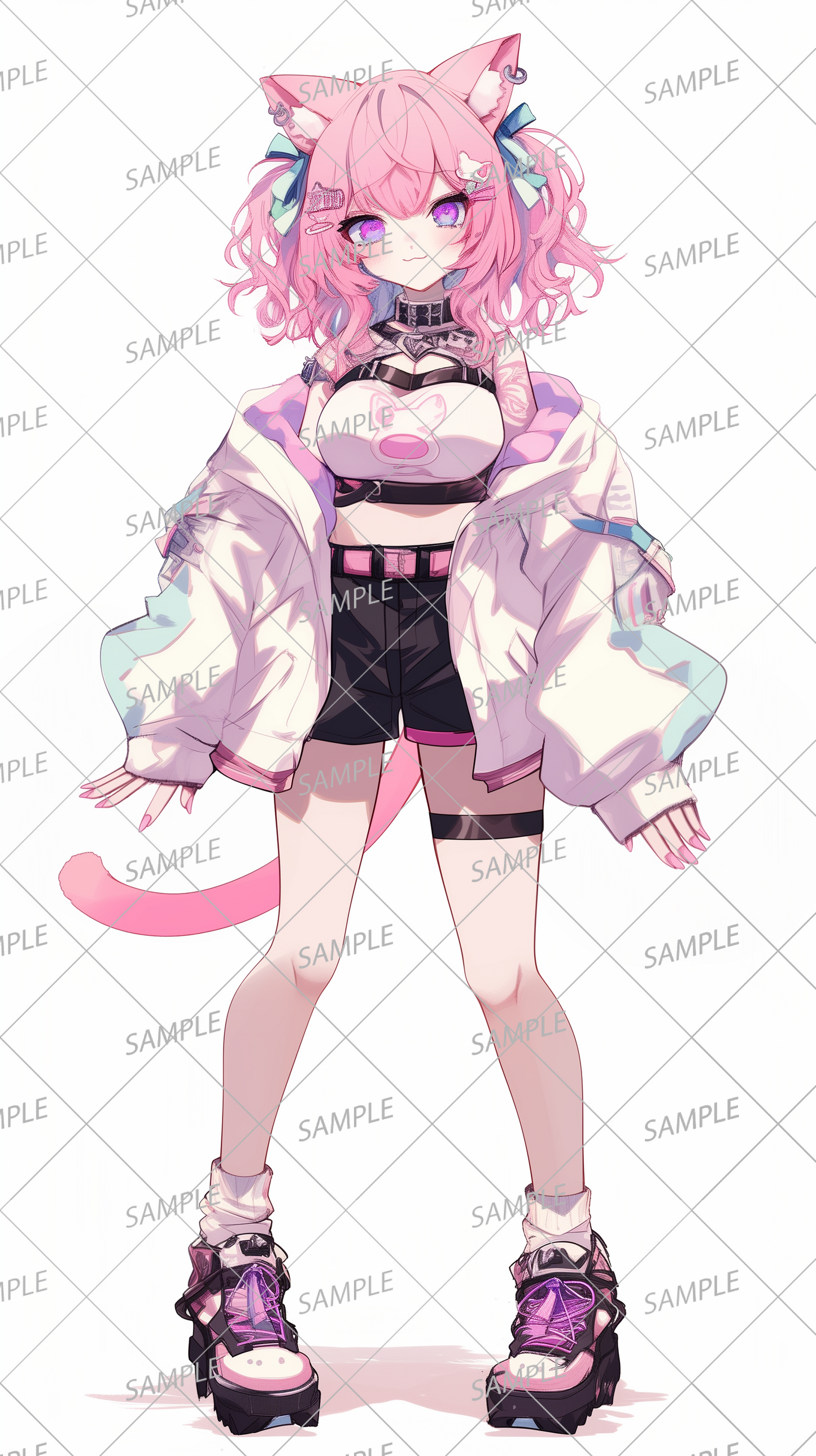 AA-0292: A pop gal-style pink cat-eared girl