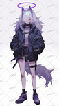 AA-0297: Wolf-eared girl in a black jacket with a purple halo