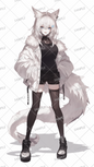 AA-0301: A fox-eared girl in a white jacket and black shorts