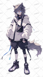 AA-0309: Silver wolf boy wearing a casual white hoodie