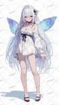 AA-0317: A fairy girl with white hair and a flower hair accessory in a white dress