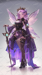 AA-0320: A fairy queen swordsman wearing a crown on her head and a gorgeous purple dress