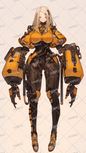 AA-0338: A female robot with a gentle face and large orange arms.