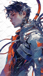 AA-0355 A cyborg male with short black hair covered in cables