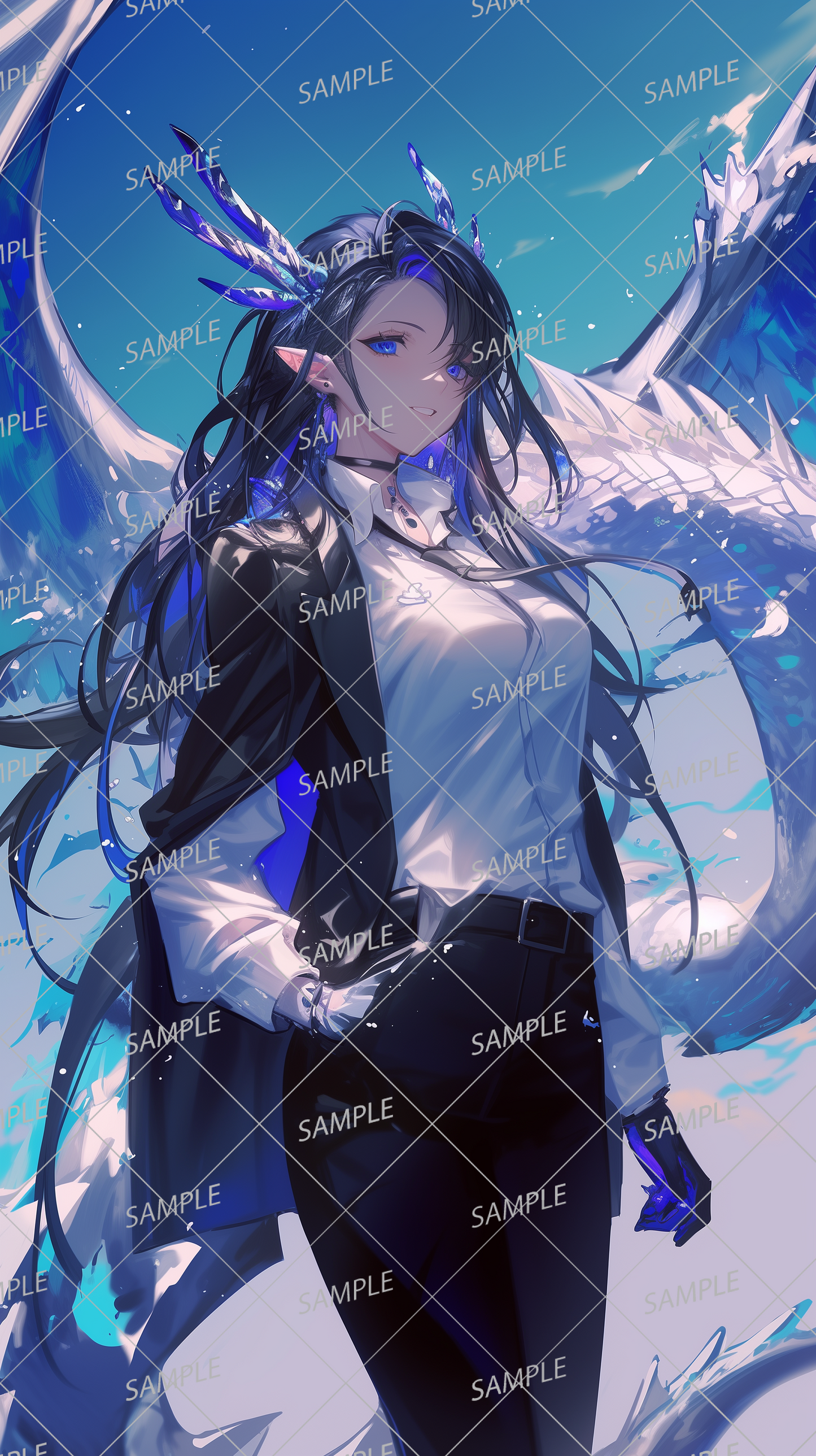 AA-0365 Ice dragon woman in formal black jacket