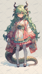 AA-0368 Green-haired dragon little girl in Japanese-style kimono