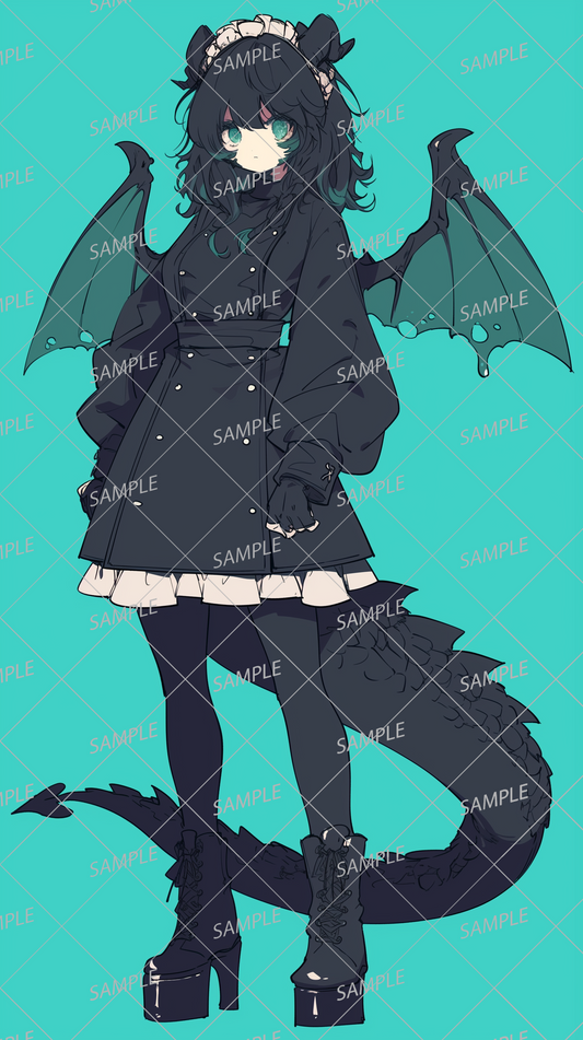 AA-0372 Dragon girl wearing black gothic style maid outfit