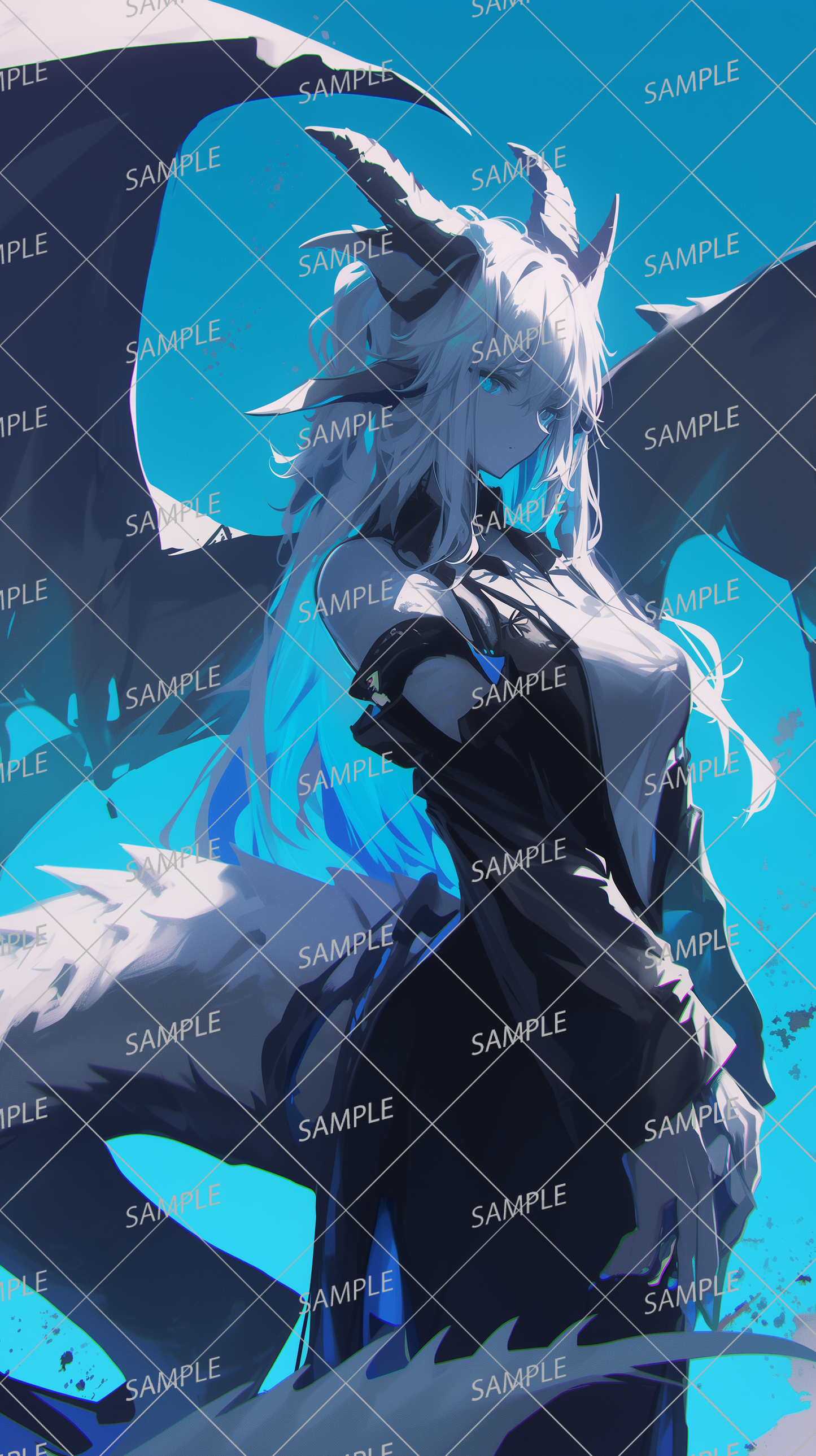 AA-0396 Mysterious dragon woman with white hair and blue eyes