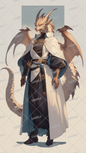 AA-0397 A noble white dragon male wearing a black and white robe