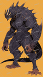 AA-0398 A black, muscular monster with white horns and sharp claws.