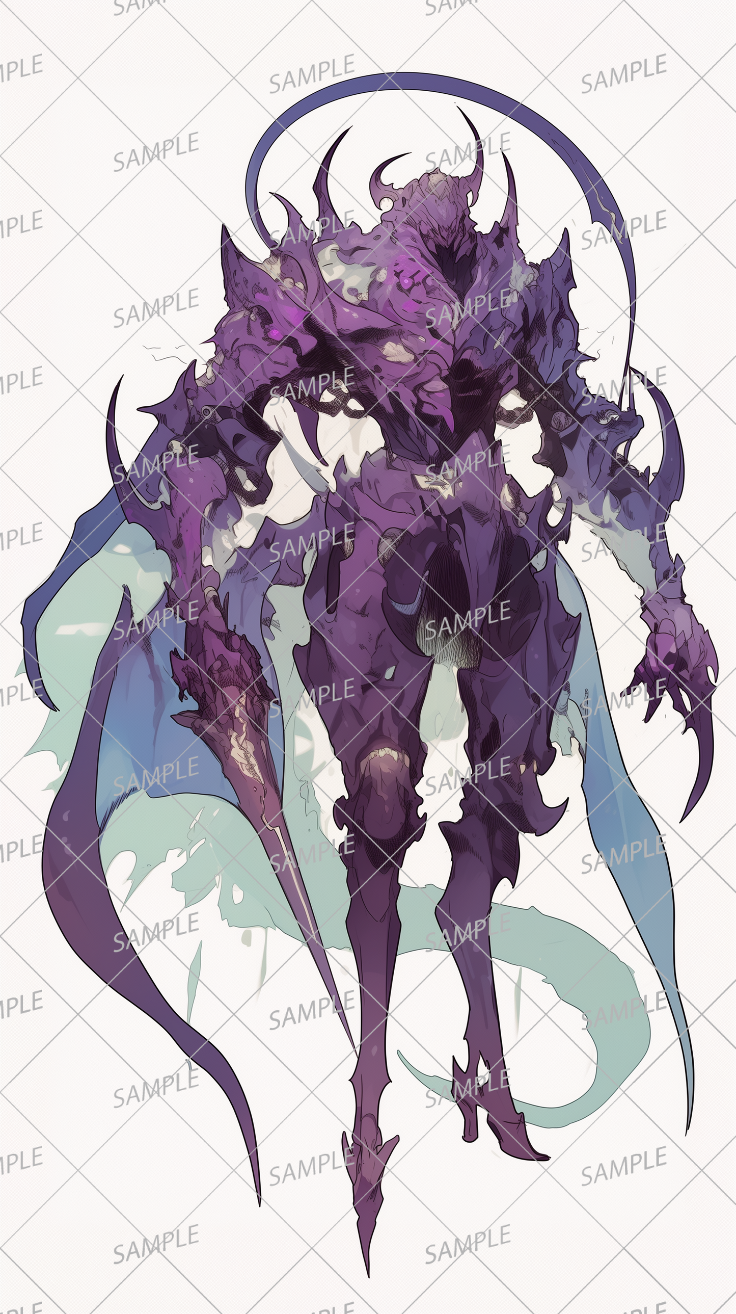 AA-0421 A purple, grotesque creature with sharp claws and a carapace.