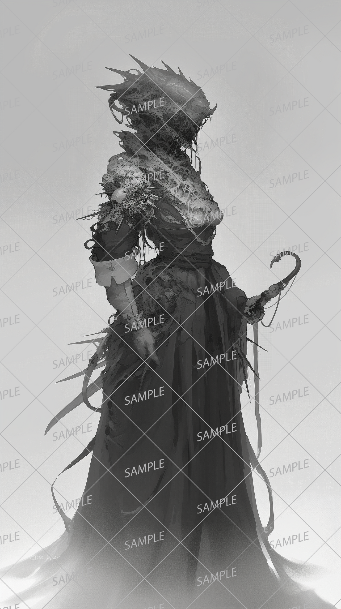 AA-0422 A female ghostly entity dressed in gothic black and covered in thorns