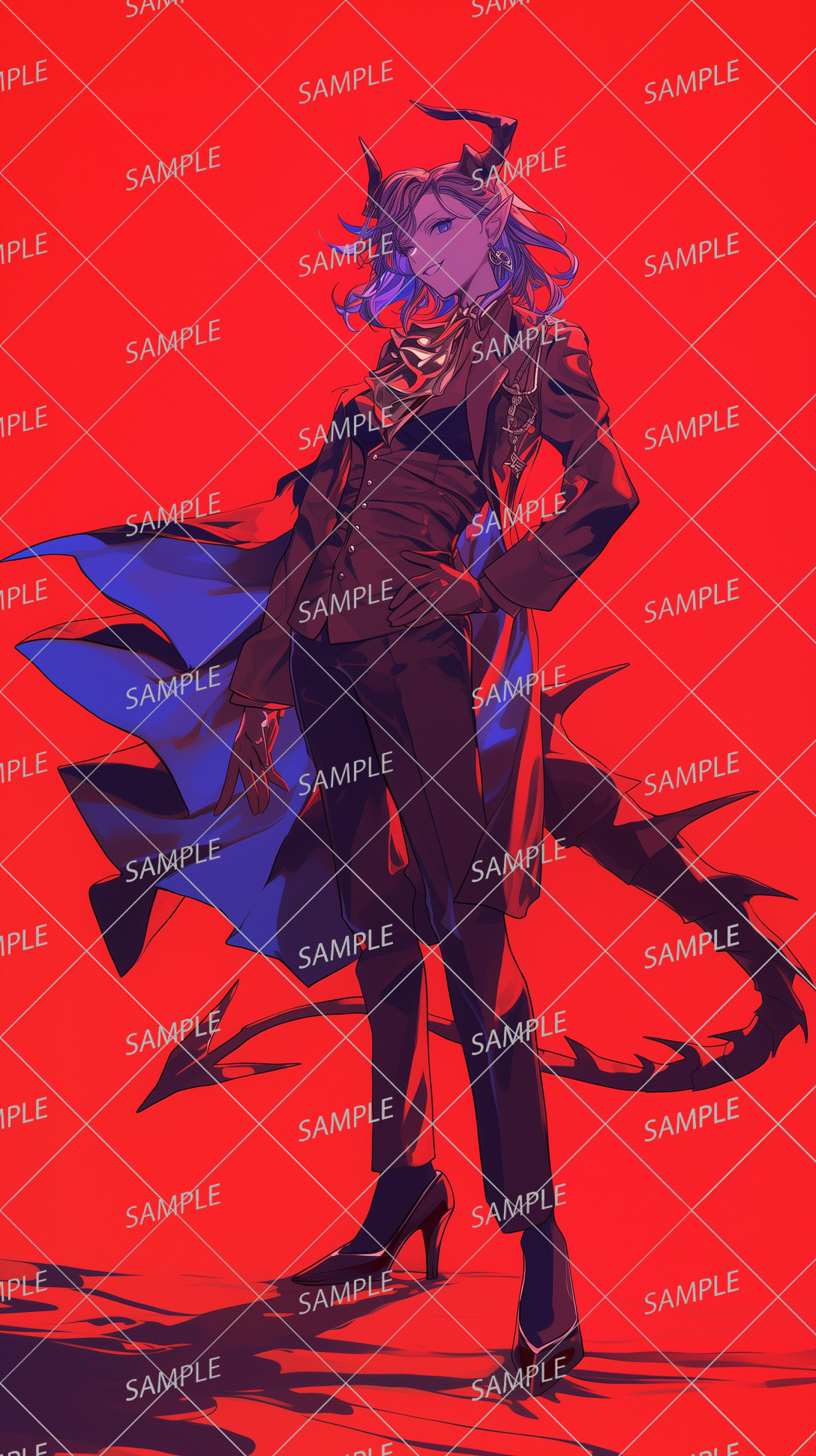 AA-0427 Devil woman in black suit with horns and tail