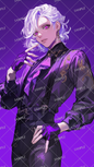 AA-0441 Noble man wearing gloves, purple shirt and black trousers