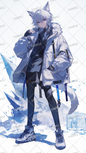 AA-0454 Cool ice boy with animal ears wearing a hooded white coat