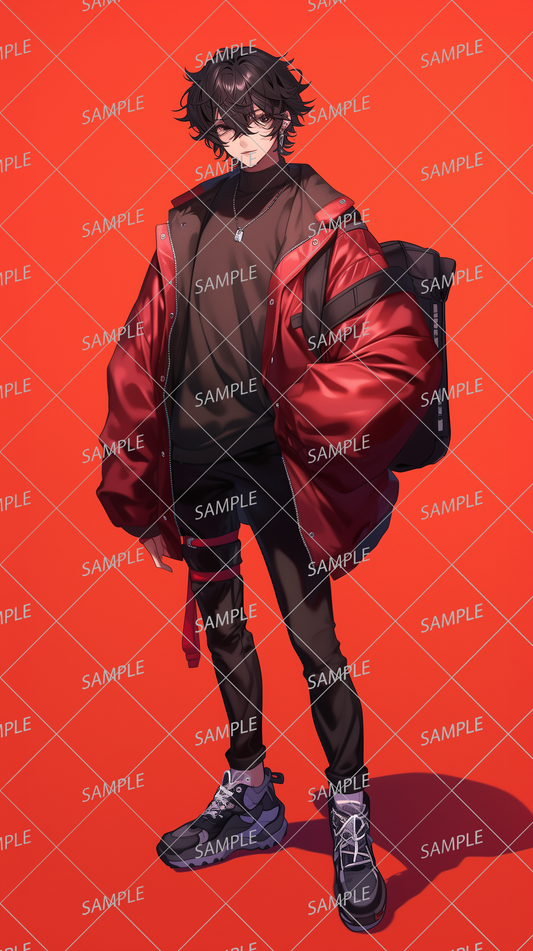 AA-0465 A modern man wearing a black turtleneck and a red jacket