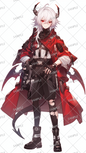 AA-0469 A white-haired devil-like character wearing a red coat and with horns