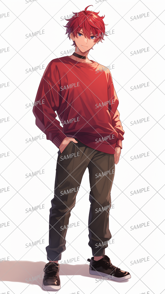 AA-0474 A man in a simple fashion wearing a red sweater and khaki pants