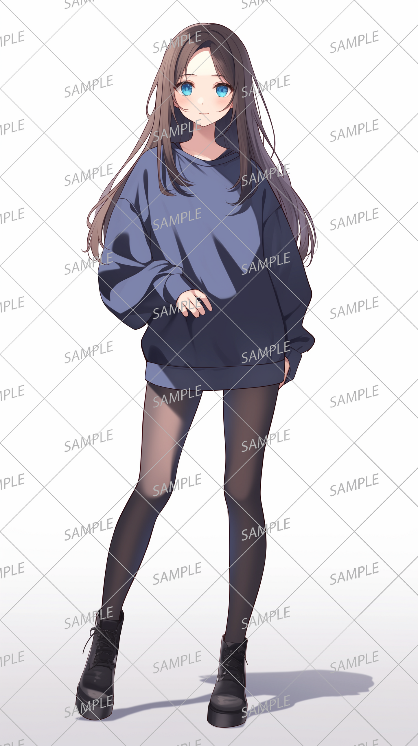 AA-0487 A smiling blue-eyed woman wearing an oversized sweatshirt