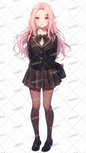 AA-0493 Pink-haired girl in a uniform with a black blazer and a plaid skirt