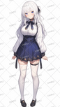 AA-0494 A white-haired female student in a fantasy world uniform