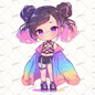 AA-0500 Mini character with double bun hair and rainbow jacket