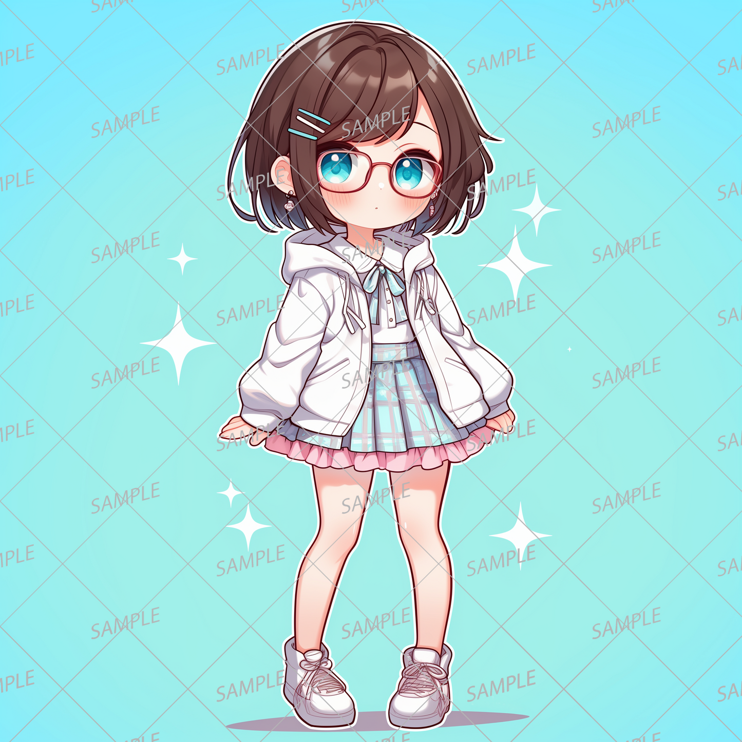 AA-0503 A short-haired mini character wearing glasses and a white hoodie