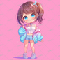 AA-0507A mini character with side tails wearing a pink and light blue gradation jacket.