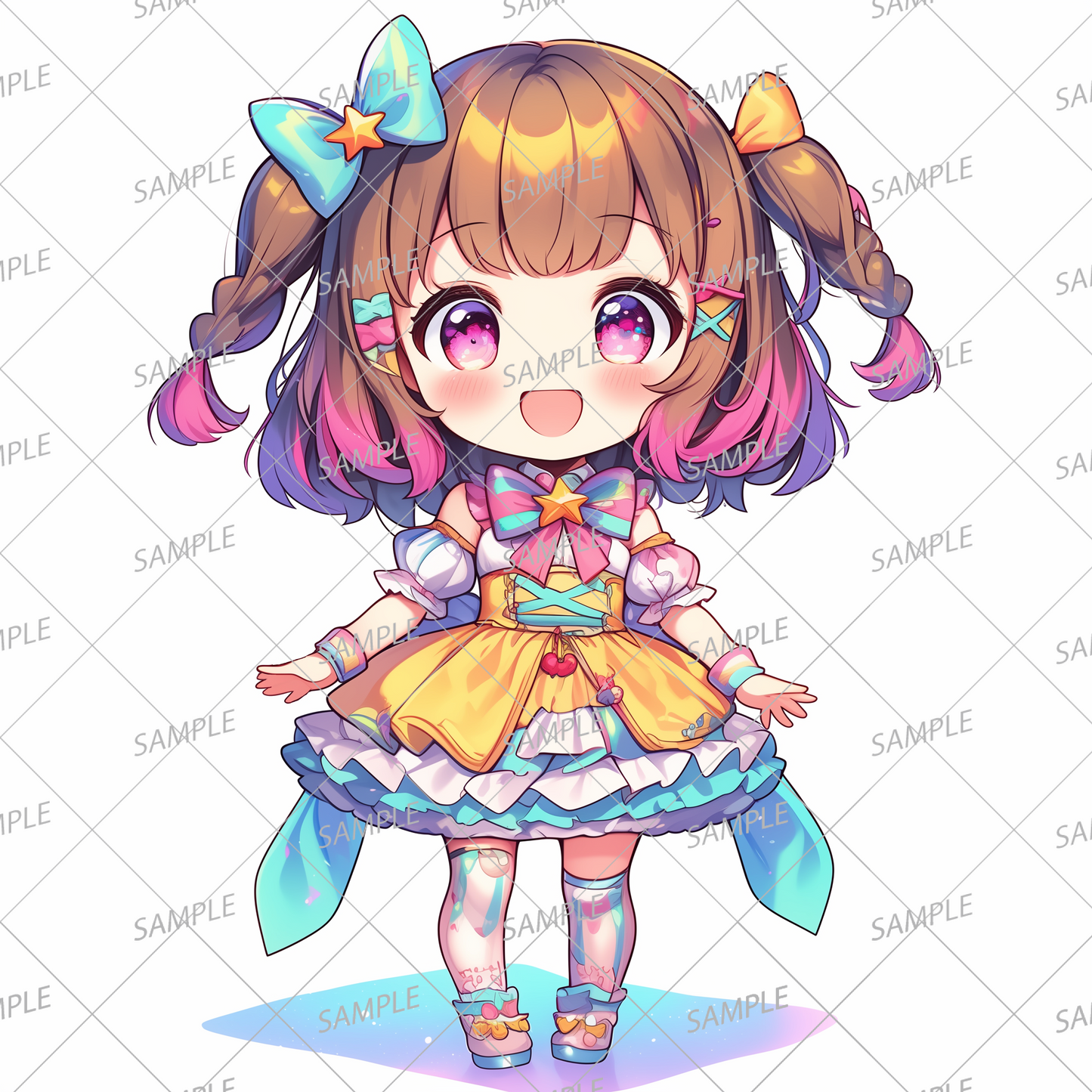 AA-0512 Twin-tailed mini character wearing a yellow and light blue idol costume