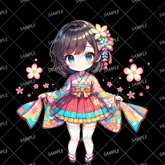 AA-0538 Mini character with floral kimono and flower decoration