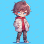 AA-0544 A mini character wearing glasses and a white jacket over a red hoodie