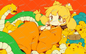 AA-0573 Blonde girl in orange kimono surrounded by snakes and mysterious creatures