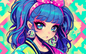 AA-0593 A cool blue-haired girl with a colorful jacket and round earrings