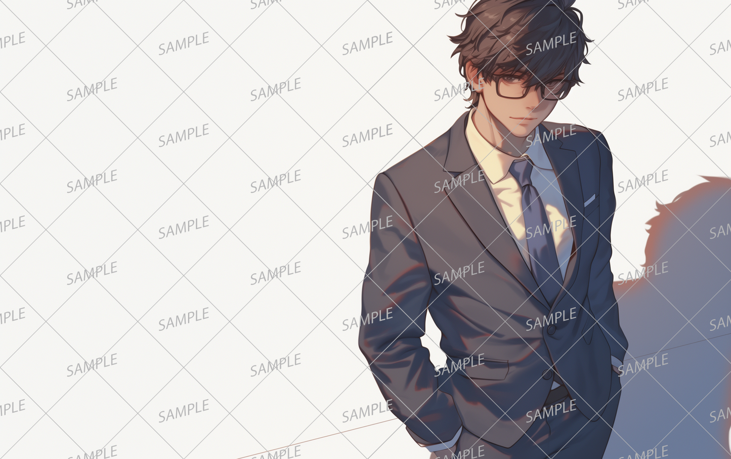 AA-0636 An intelligent businessman wearing glasses standing against a simple background