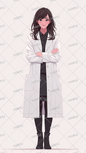 AA-0642 A female researcher with long black hair and a white lab coat with her arms crossed