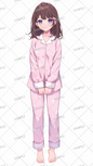 AA-0678 A girl wearing pink floral pajamas and smiling with her hands folded in front of her