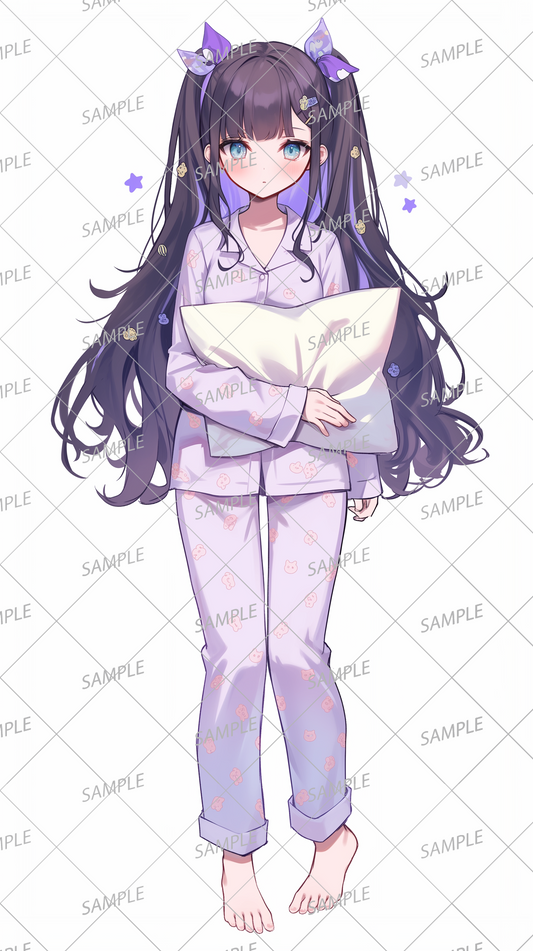 AA-0682 A cool girl with twin tails wearing purple pajamas