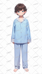 AA-0688 A young boy wearing light blue pajamas with a white collar