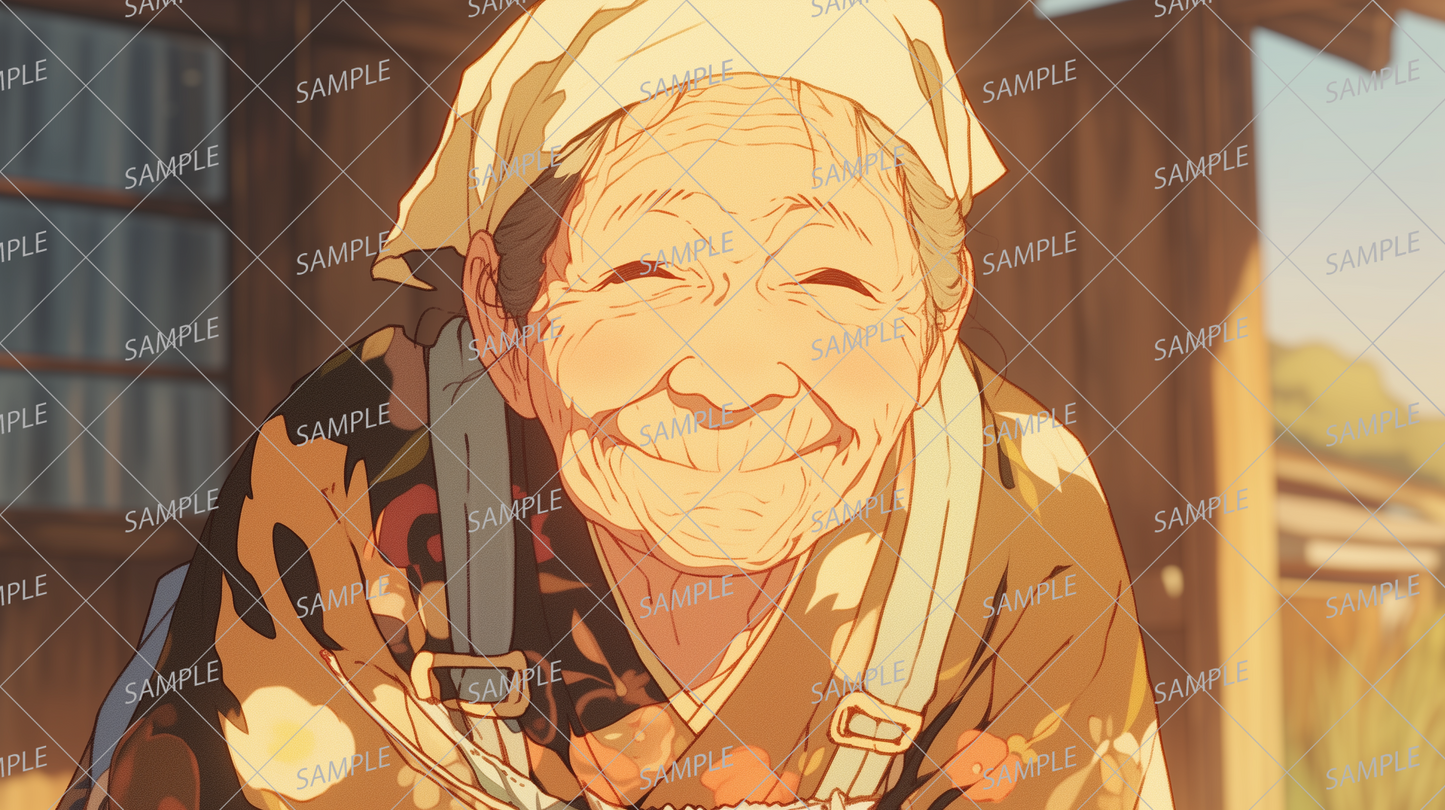 AA-0819 An elderly woman with a big smile after finishing farm work in the countryside